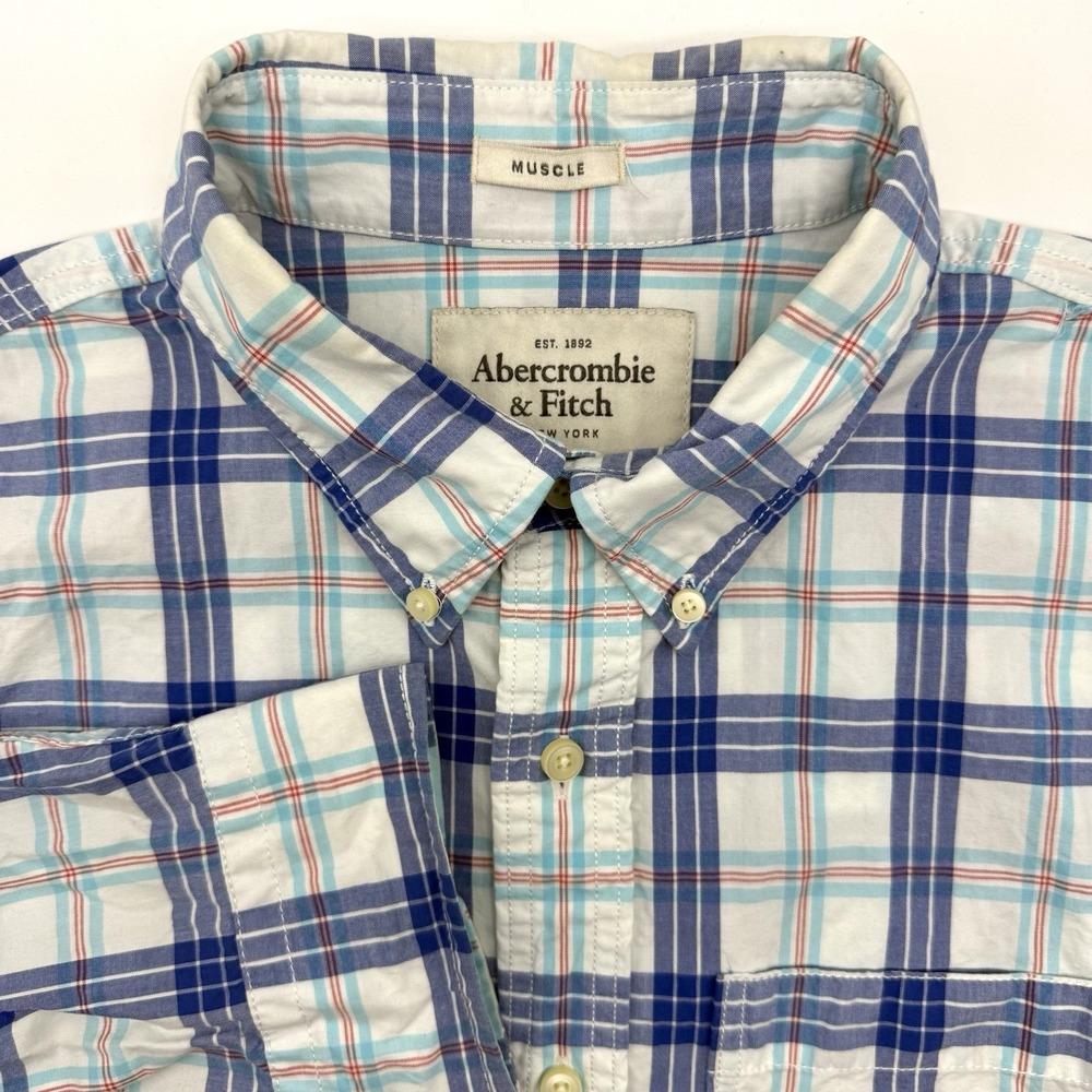 Abercrombie Fitch Men's XL Muscle Button‎ Down Long Sleeve Plaid Multicolor